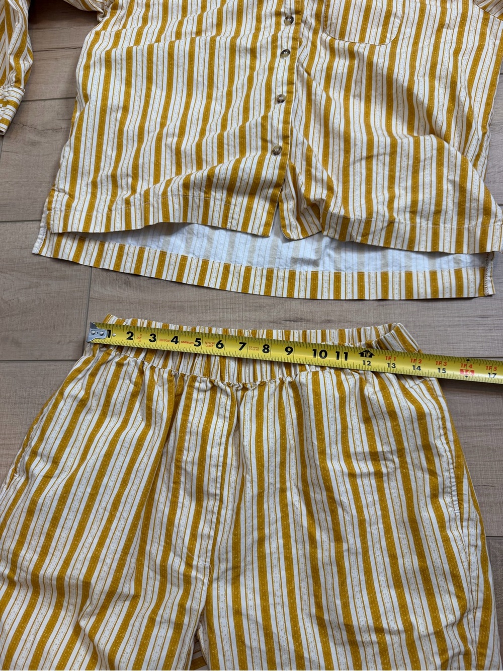 Parterre Remy Stripe Pajama Set Womens S Yellow Cotton Button Front Lounge Sleep — image 6 of 7